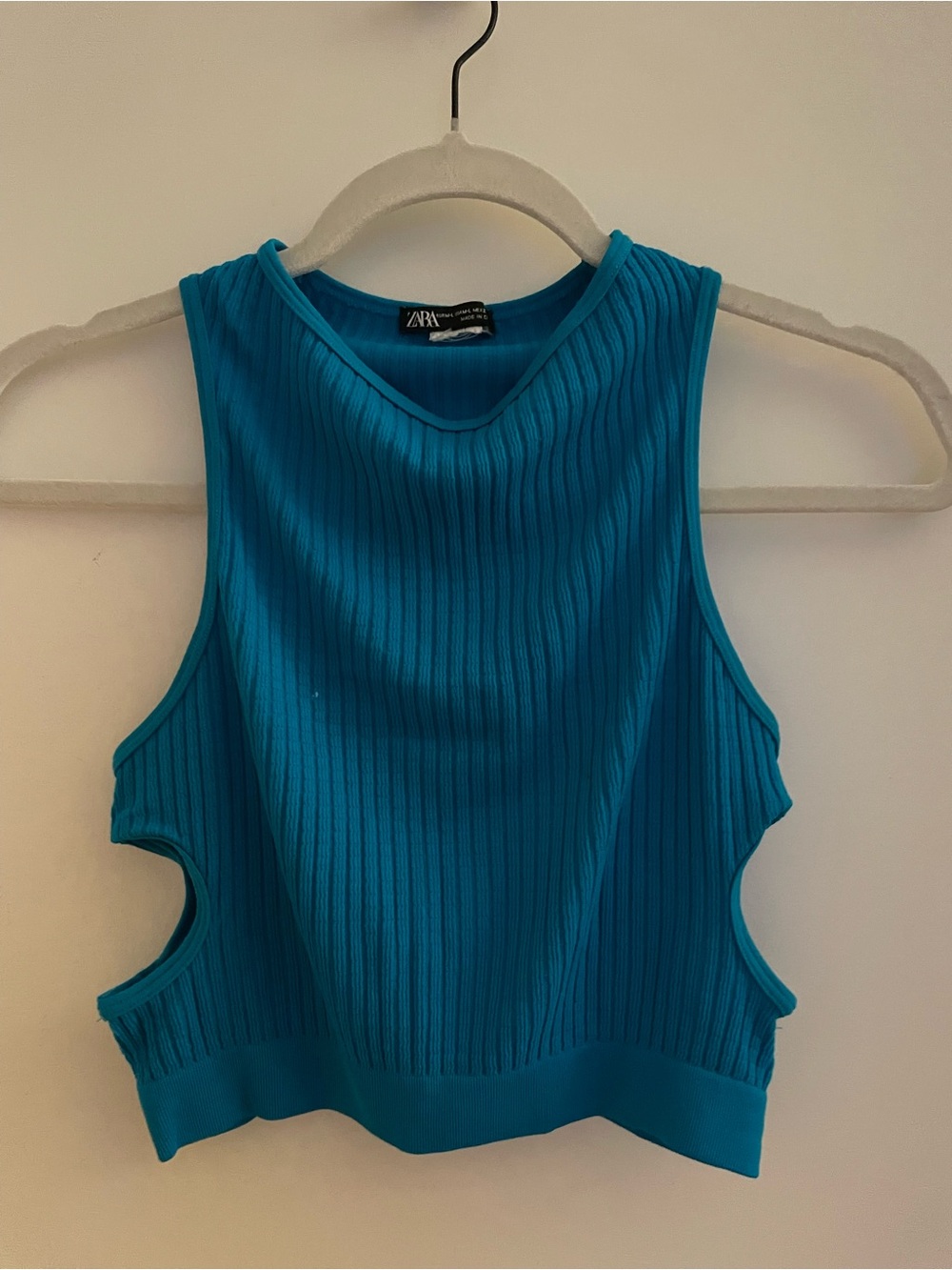 Zara Bright Teal Ribbed Cropped Tank